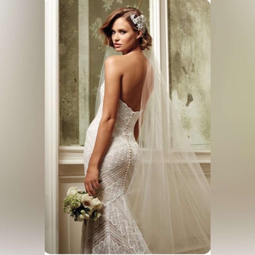 Watters WToo 1311 Pippin Style Strapless Lace Mermaid Wedding Dress XXS 00 - Picture 5 of 7